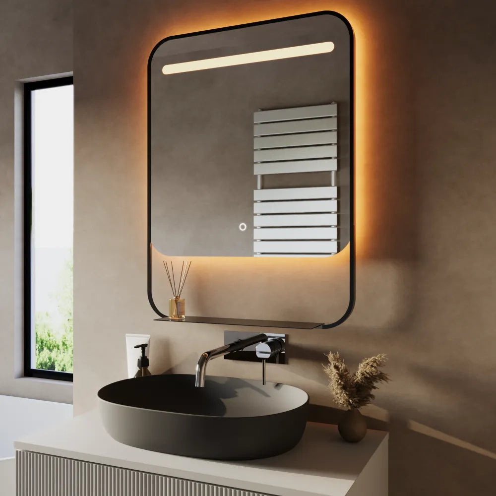 Specchio led retroilluminato 60x80cm con cornice nero opaco luce calda, neutra, fredda e anti-appannamento | Cetus