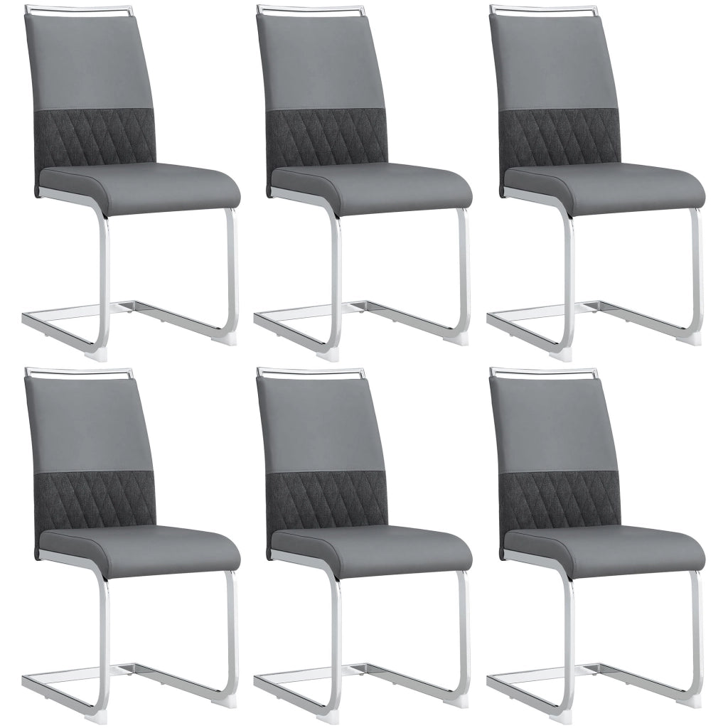 Sedia da Pranzo Set da 6 con Schienale Ergonomico Imbottito e Piedini Protettivi, in Metallo, Grigio