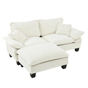 Divano angolare con chaise longue e cuscini; in chenille beige 194×151×90 cm