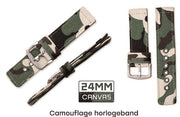 Cinturino orologio da 24mm con stampa camouflage verde marrone adatto a orologi Casio, Seiko, Citizen e altri marchi 

Specifiche tecniche: 
- Lunghezza: 24mm 
- Materiale: tela 
- Stampa: camouflage verde marrone