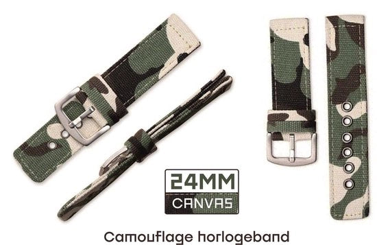 Cinturino orologio da 24mm con stampa camouflage verde marrone adatto a orologi Casio, Seiko, Citizen e altri marchi 

Specifiche tecniche: 
- Lunghezza: 24mm 
- Materiale: tela 
- Stampa: camouflage verde marrone