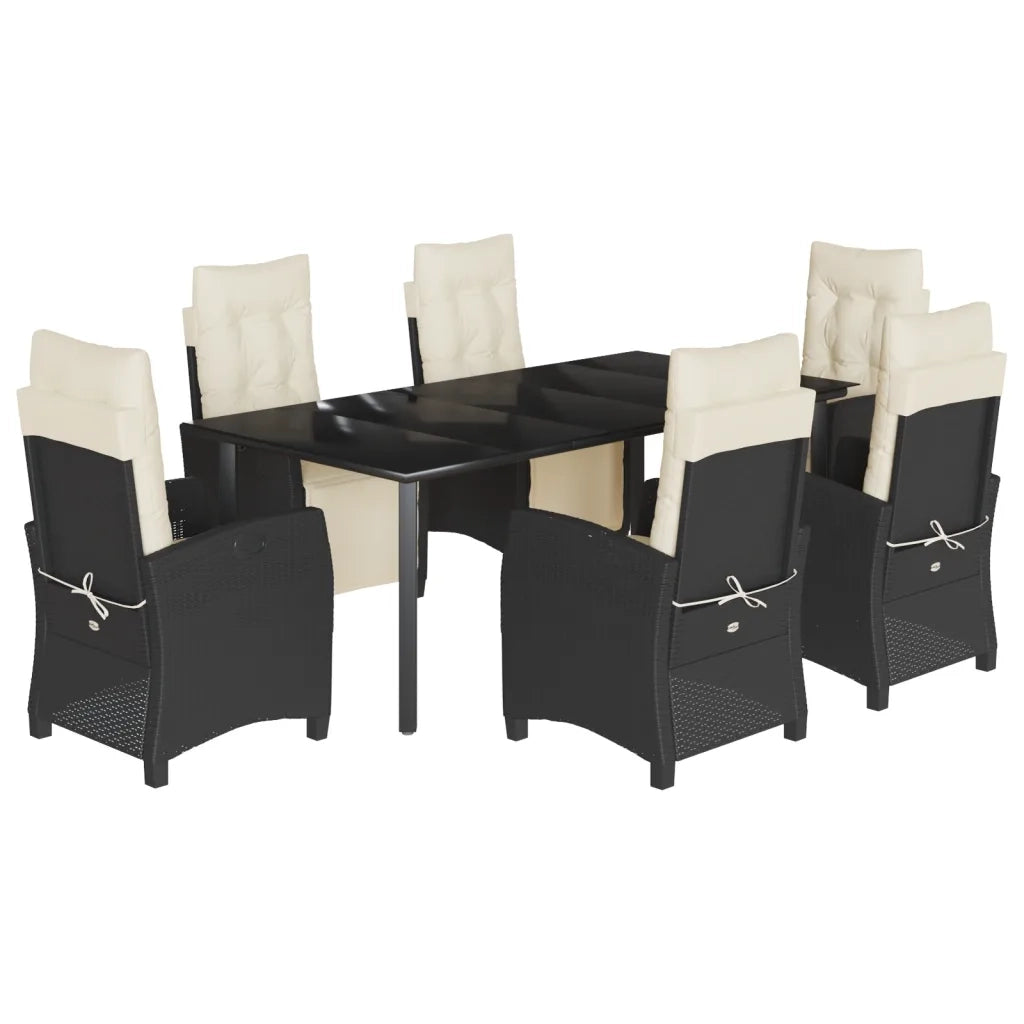 Set da Pranzo da Giardino 7 pz Nero con Cuscini in Polyrattancod mxl 87073