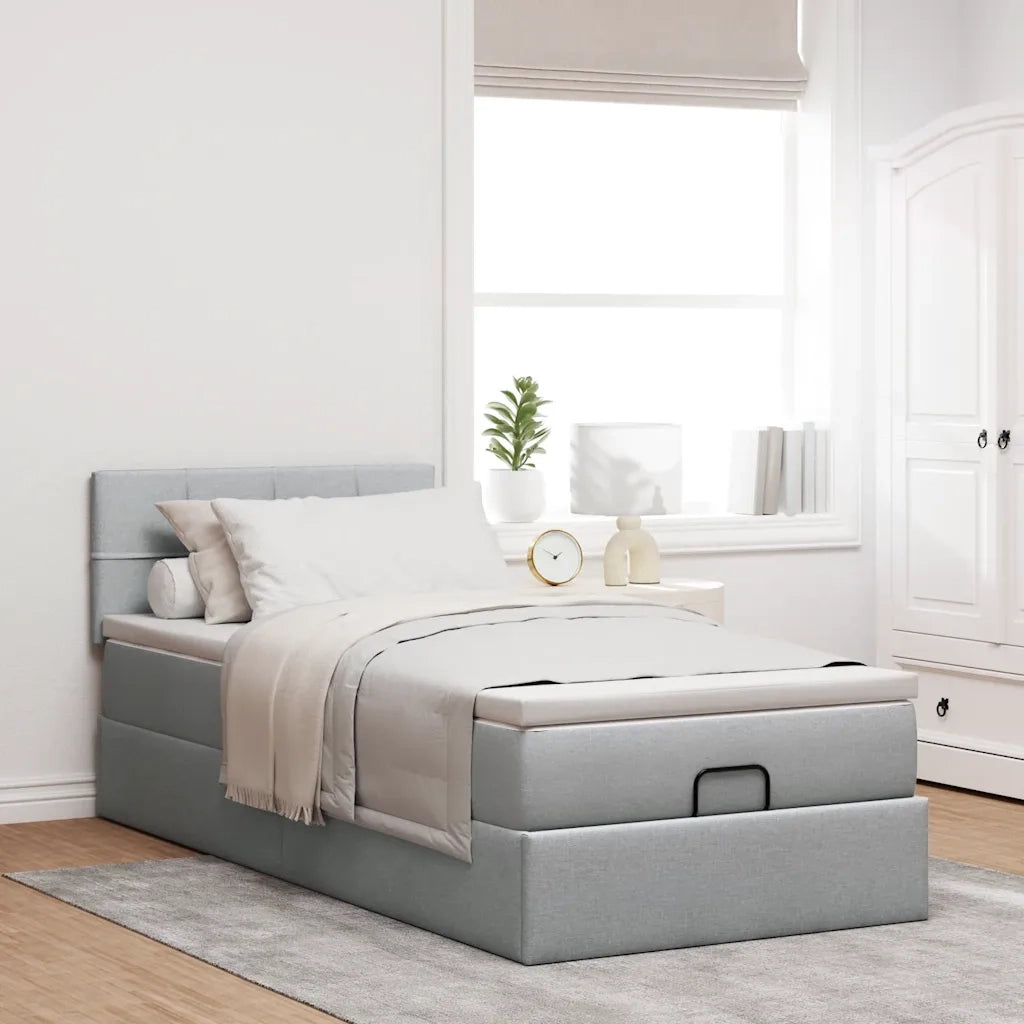 Pouf Letto con Materasso e LED Grigio Chiaro 80x200cm Tessuto 3312263