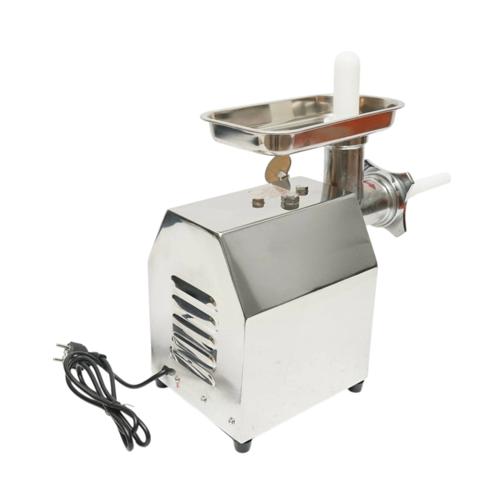 Tritacarne elettrico in acciaio inox 600W, 220V, capacità 100 kg/h, adattatore per salsicce, 2 setacci e 2 coltelli inclusi 340x185x365mm