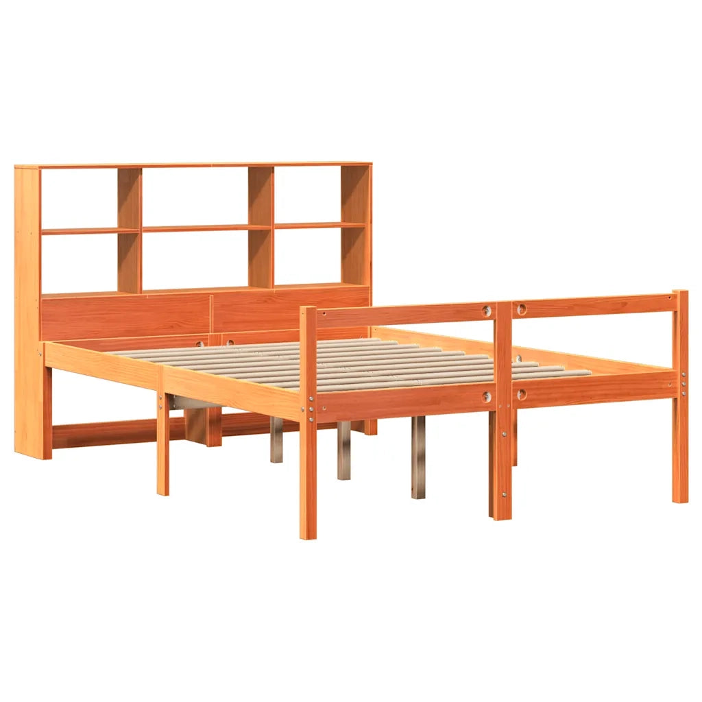 Letto Libreria senza Materasso-Struttura Letto con contenitore Marrone Cera 140x200 cm Legno 108770