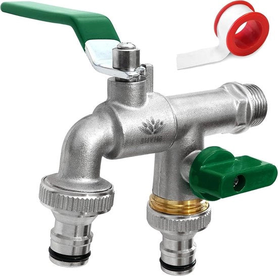 Rubinetto 2 Pollici in Ottone - Resistente all'Ossidazione e al Gelido - Tubo di Scarico per Lavatrice Esterna - Incluso 2 Adattatori per Rubinetti - Manuale Elettronico