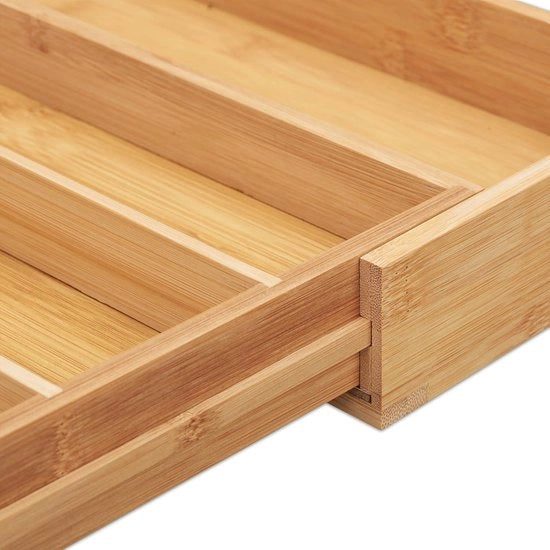 Cassa per posizionamento di utensili in bambù estendibile con 6-8 contenitori e 2 blocchi di coltelli - 52x43 cm - organizzatore naturale per utensili da tavola
