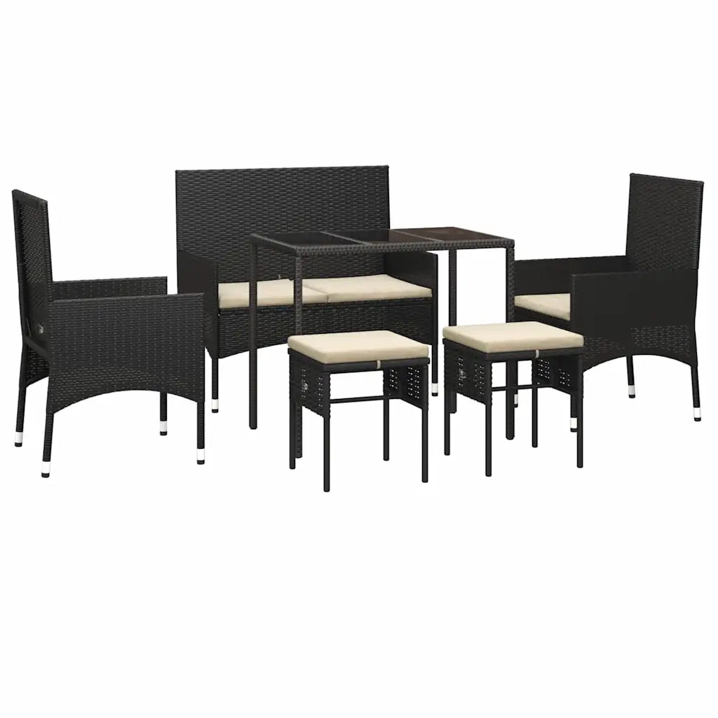Set Mobili da Giardino 6 pz | Set Salotto da Giardino con Cuscini in Polyrattan Nero
