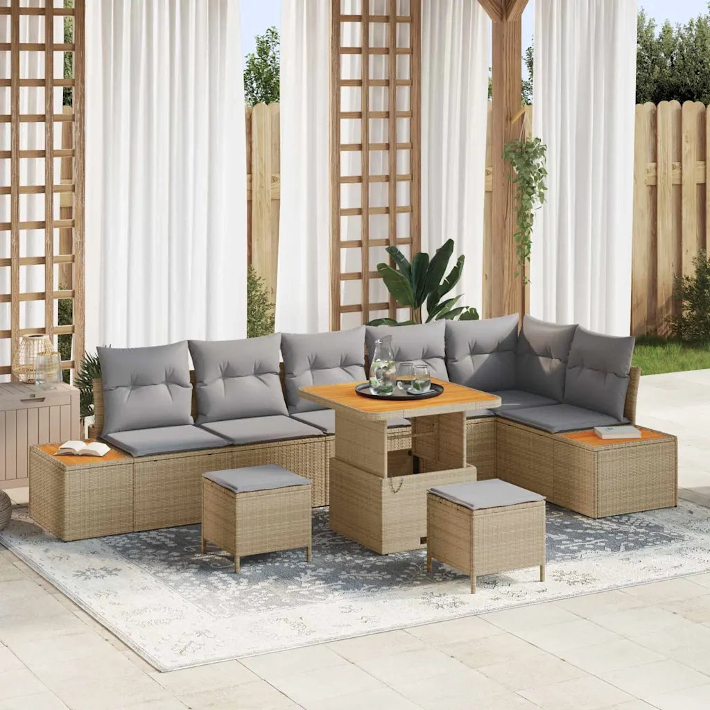 Set Divano da Giardino con cuscino 9 pcs Beige Poly Rattan 3364882