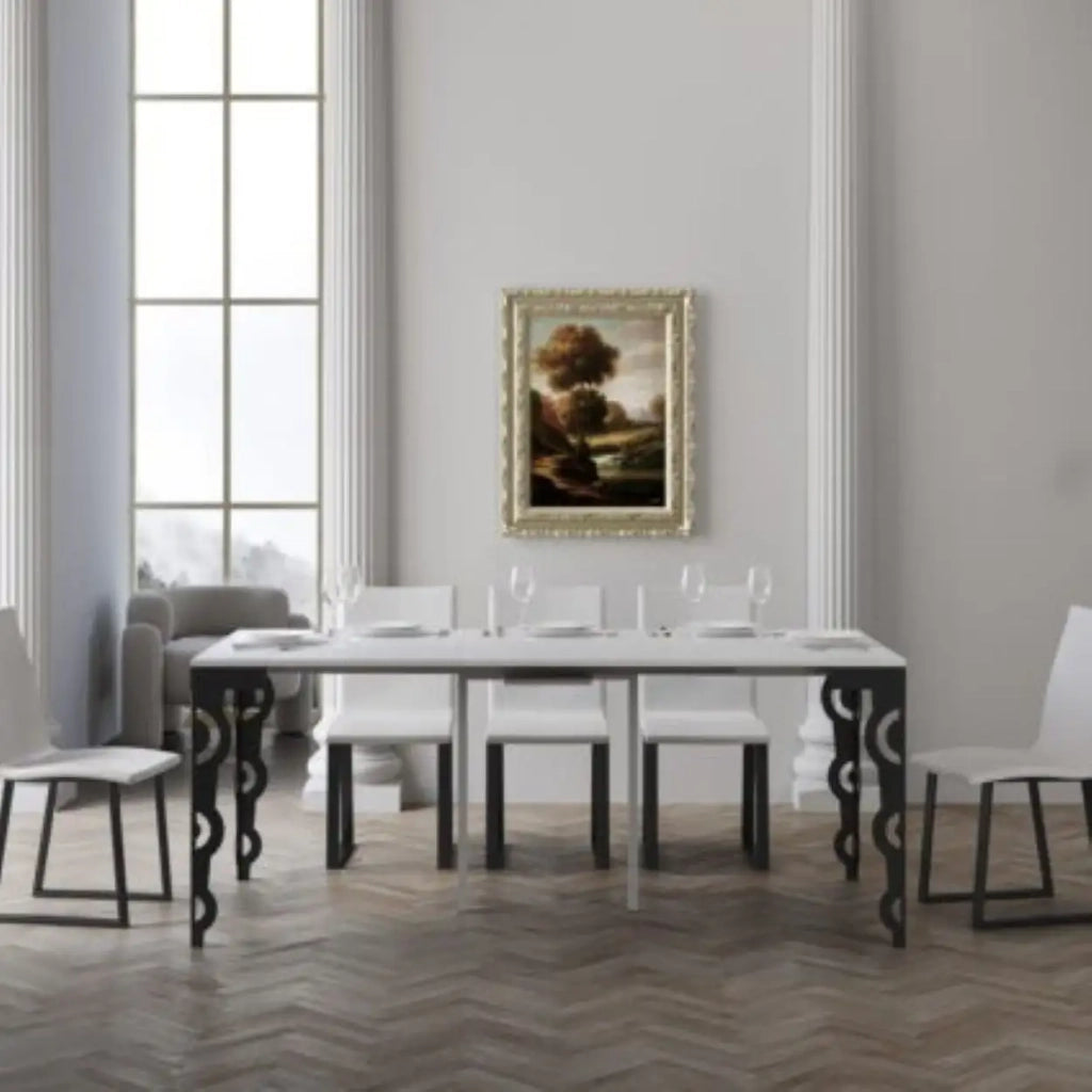 Consolle allungabile 90x40/300 cm Karamay Evolution bianco frassino telaio e gambe antracite