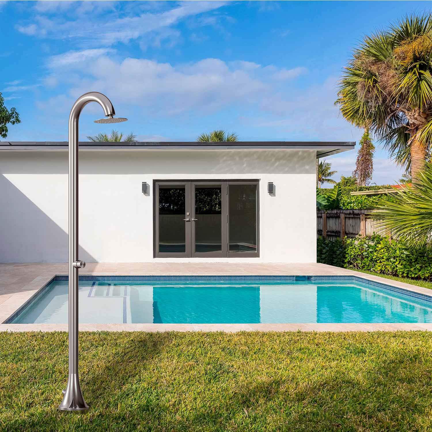 Doccia da Giardino ad Acqua Fredda in Acciaio Inox Soffione Rotondo Sined Luna TMP