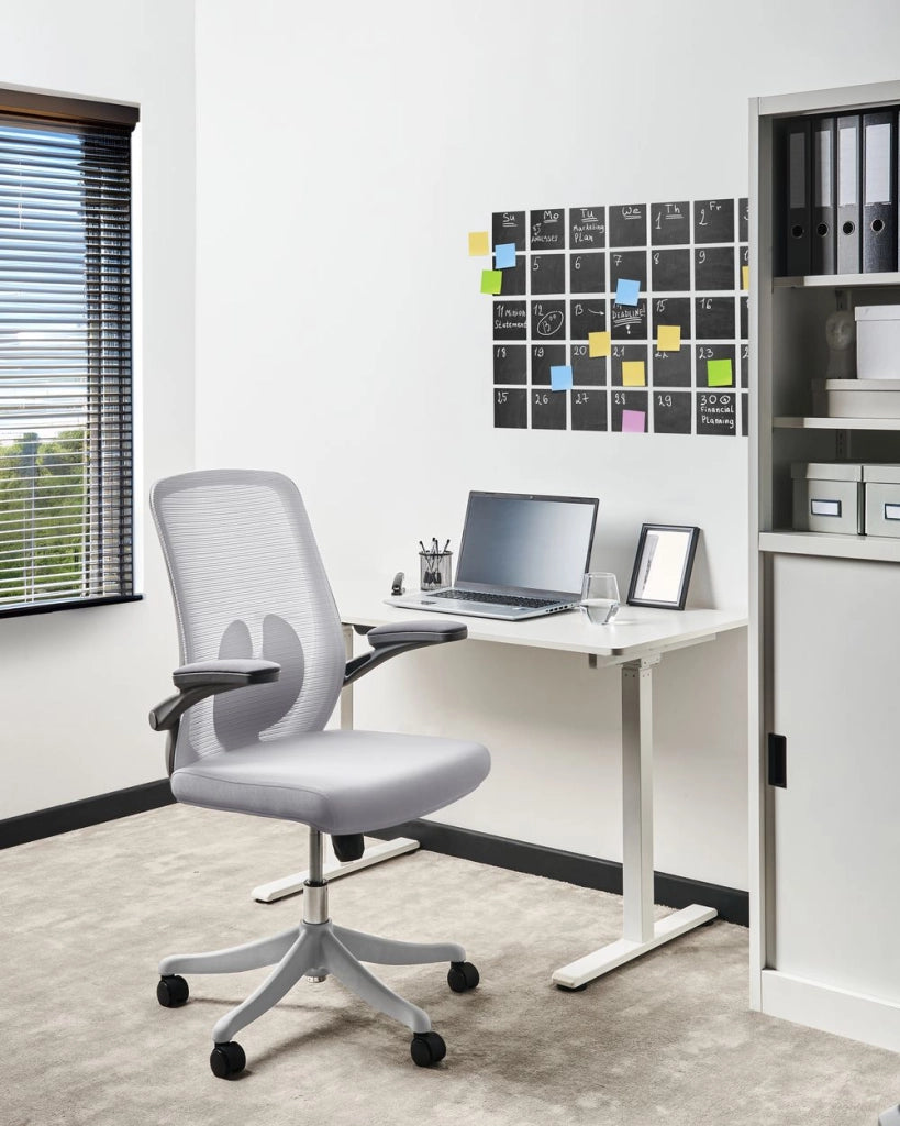 Sedia da ufficio con base girevole e braccioli regolabili in altezza con rete Grigio stile moderno