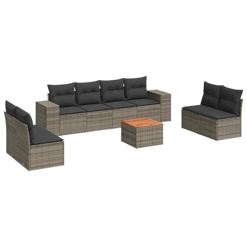 Set Divano da Giardino 9 pz con Cuscini Grigio in Polyrattan 3225409