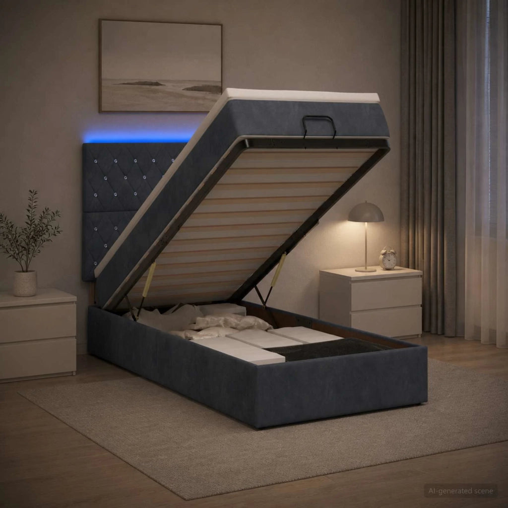 Letto Ottomano con Materasso e LED Grigio Scuro 100 x 200 cm 3458212