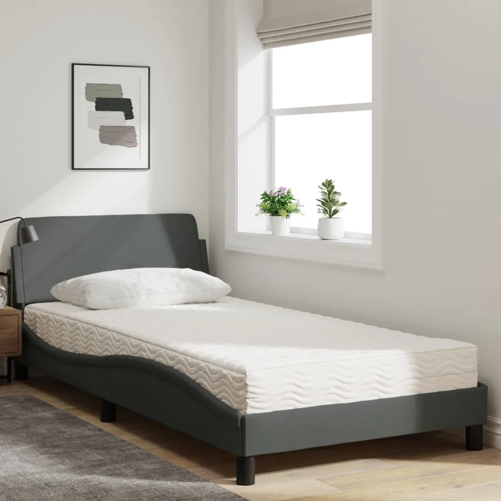 Letto con Materasso Dover Grigio Scuro 100x200 cm in Tessuto