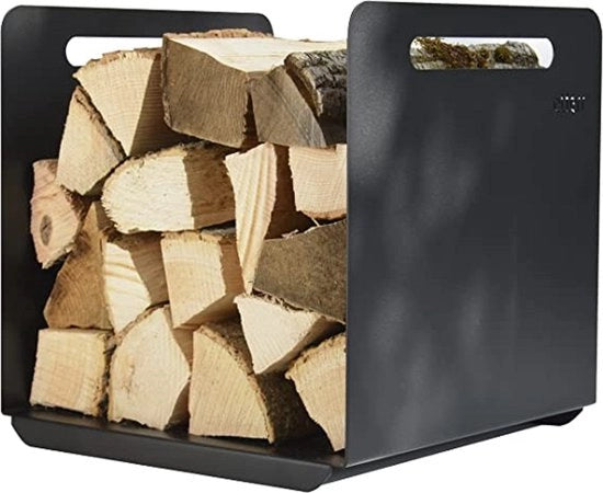 Sostegno di legno per combustione - Contenitore per combustibile in metallo - Maniglie in acciaio