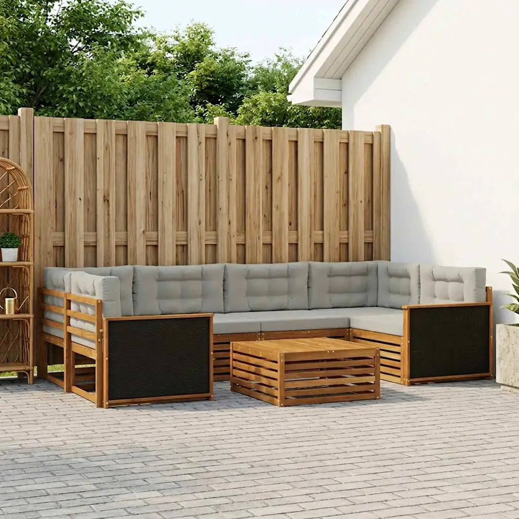 Set di divani da esterno 7 pcs Naturale e Grigio Chiaro