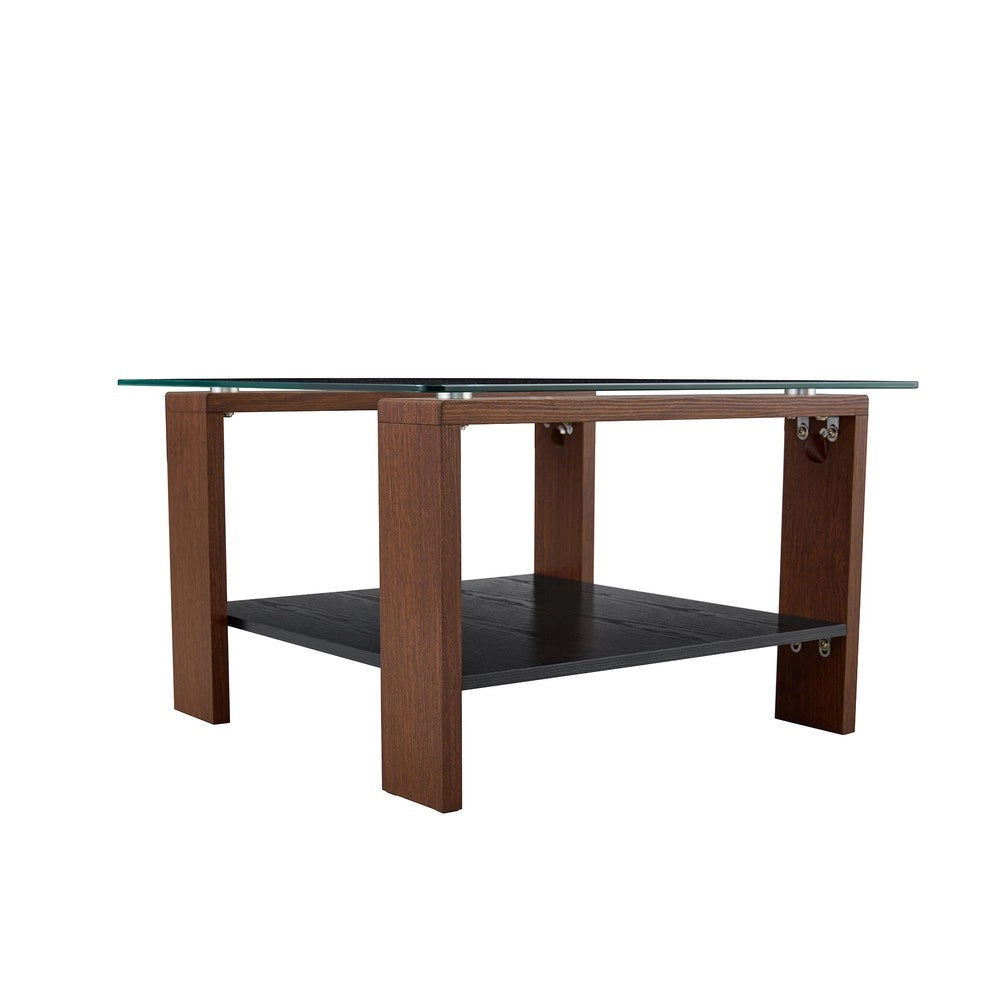 Tavolino da Caff¨¨ con Vano Contenitore ¨C MINIMAL ¨C Vetro Temperato e Gambe in Noce, 65x41x45,5 cm