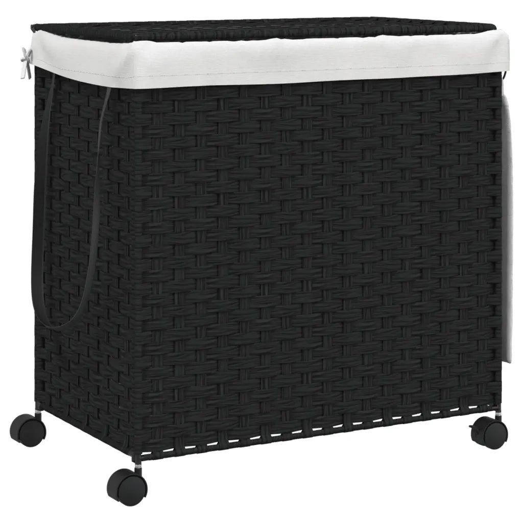 Cesto Portabiancheria con Ruote Nero 60x35x60,5 cm Rattan CFW5846476