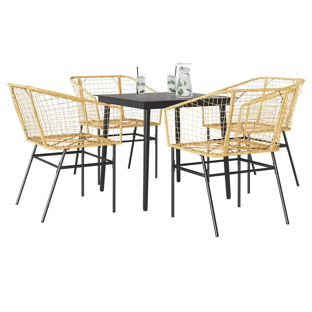 Set da Pranzo da Giardino 5pz Polyrattan Vetro