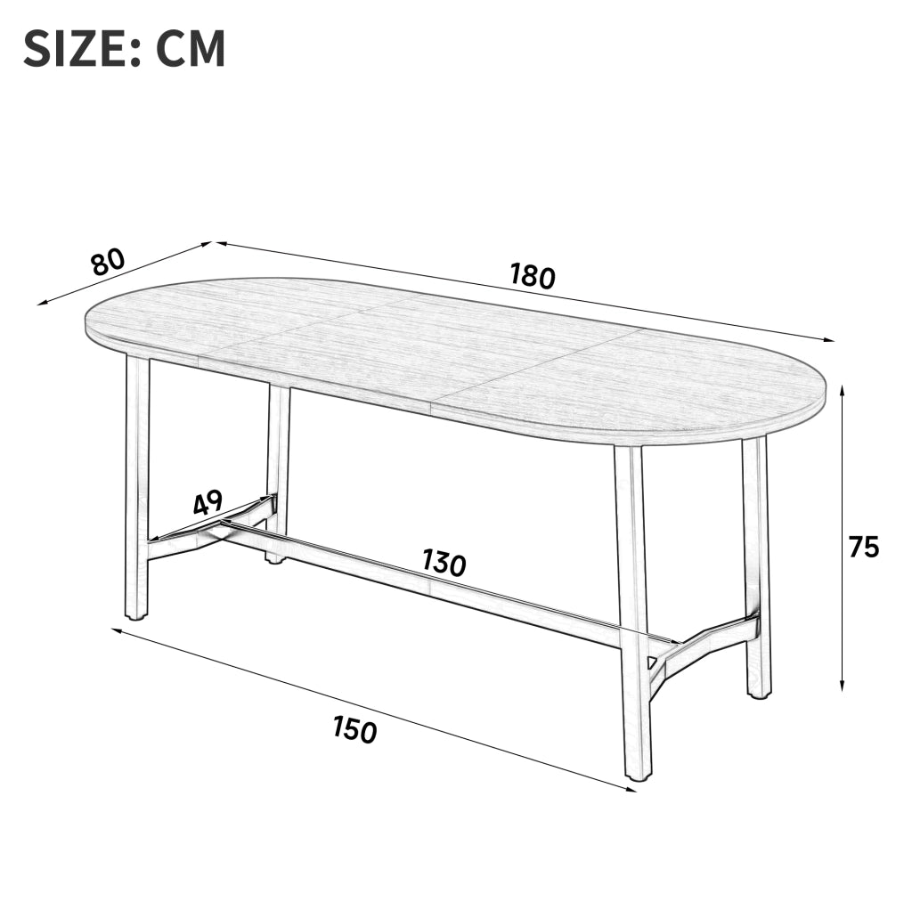 Tavolo da pranzo 180x80 cm con angoli arrotondati; in MDF e ferro; colore noce