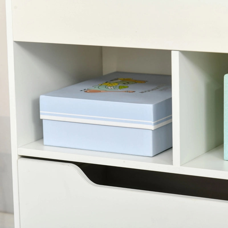 Libreria per bambini con cassetto, 3 ripiani e 2 vani aperti, bianca, 60 x 29,9 x 90 cm