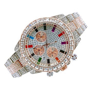 Trade Shop - Orologio Polso Unisex Quarzo Acciaio Data Diamond Brillantini Strass Silver Rosa -