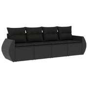 Set Divani da Giardino 4 pz | Set Salotto da Giardino con Cuscini Nero in Polyrattan