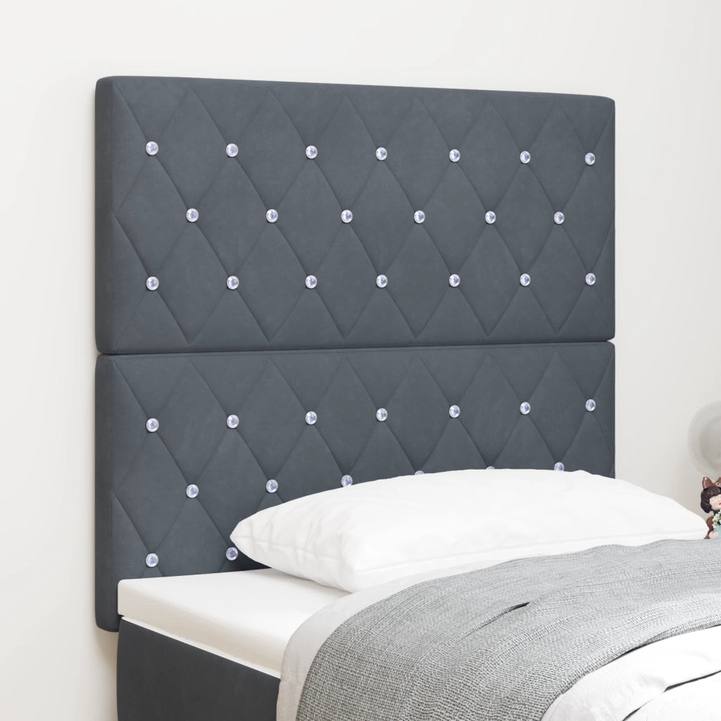 Testiera  con Bottoni di Cristallo Tufted Grigia Scura 90 cm in Velluto