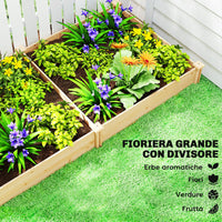 Orto in Cassetta 235x121x26 cm con Divisorio Centrale e Fondo Aperto in Legno di Abete