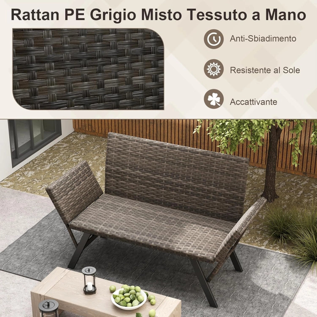 Divano Letto 2 Posti da Esterno in Rattan, Poltrona con Imbottitura in Schiuma e Braccioli Regolabili, Divano con Struttura Metallica per Cortile, Piscina, Portata 300 kg