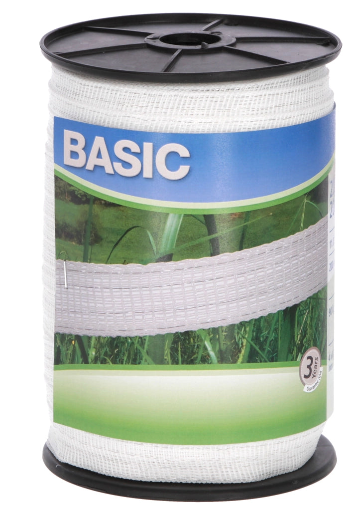 FETTUCCIA ELETTRIFICATA PER RECINTO BASIC  BIANCA mt. 200 h. cm.4 fili 8