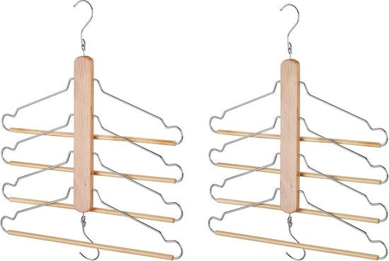 Set di appesi per abiti multifunzione da 2 con 4 ganci rotativi - Organizzatore di cassetti lotus legno naturale appesi per abiti
