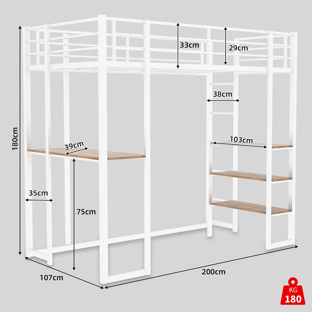 Letto con scrivania - Xylo - 90x200 cm L metallo scala doppia