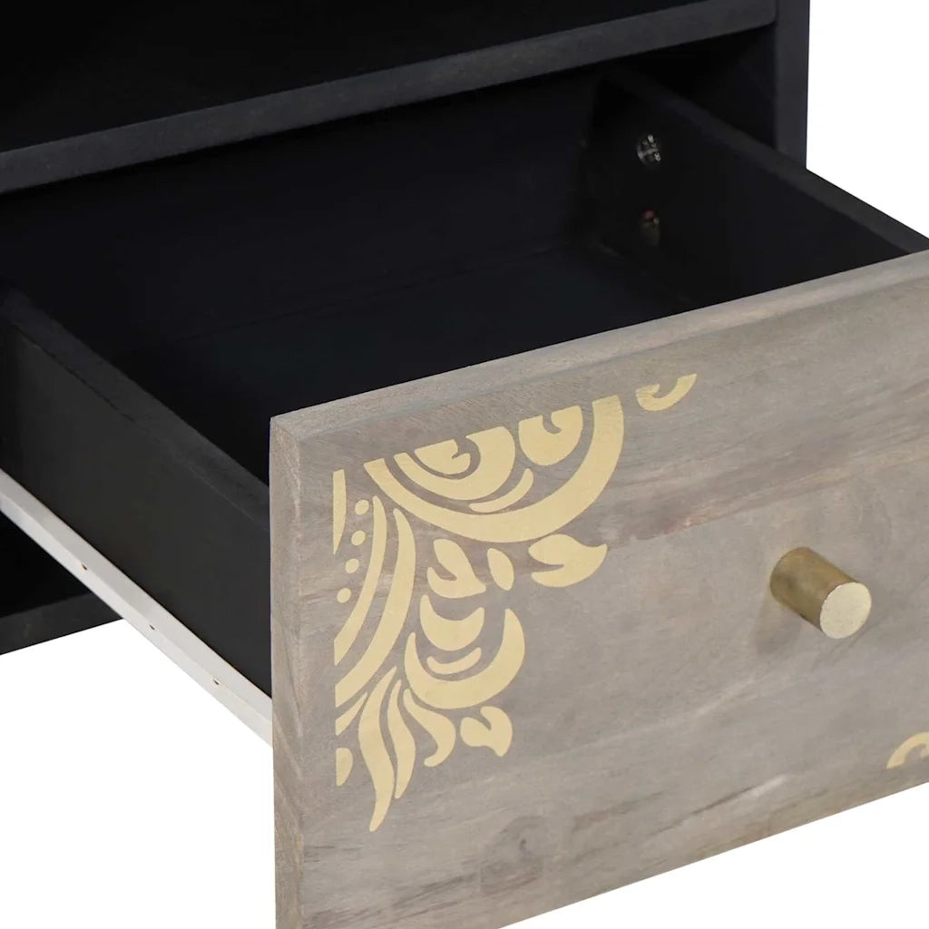 Mobile TV Grigio 70 x 33 x 46 cm Legno di mango massello 4018773