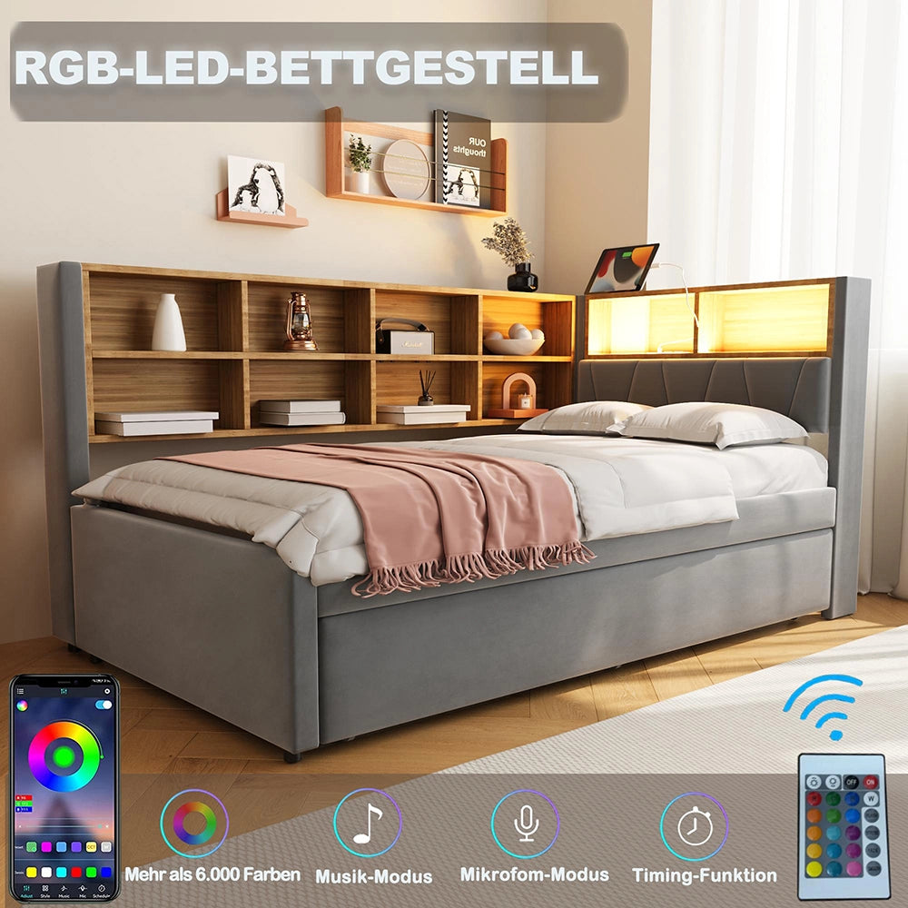 Divano letto - Xylo - 90x200 cm letto nascosto USB grigio scuro