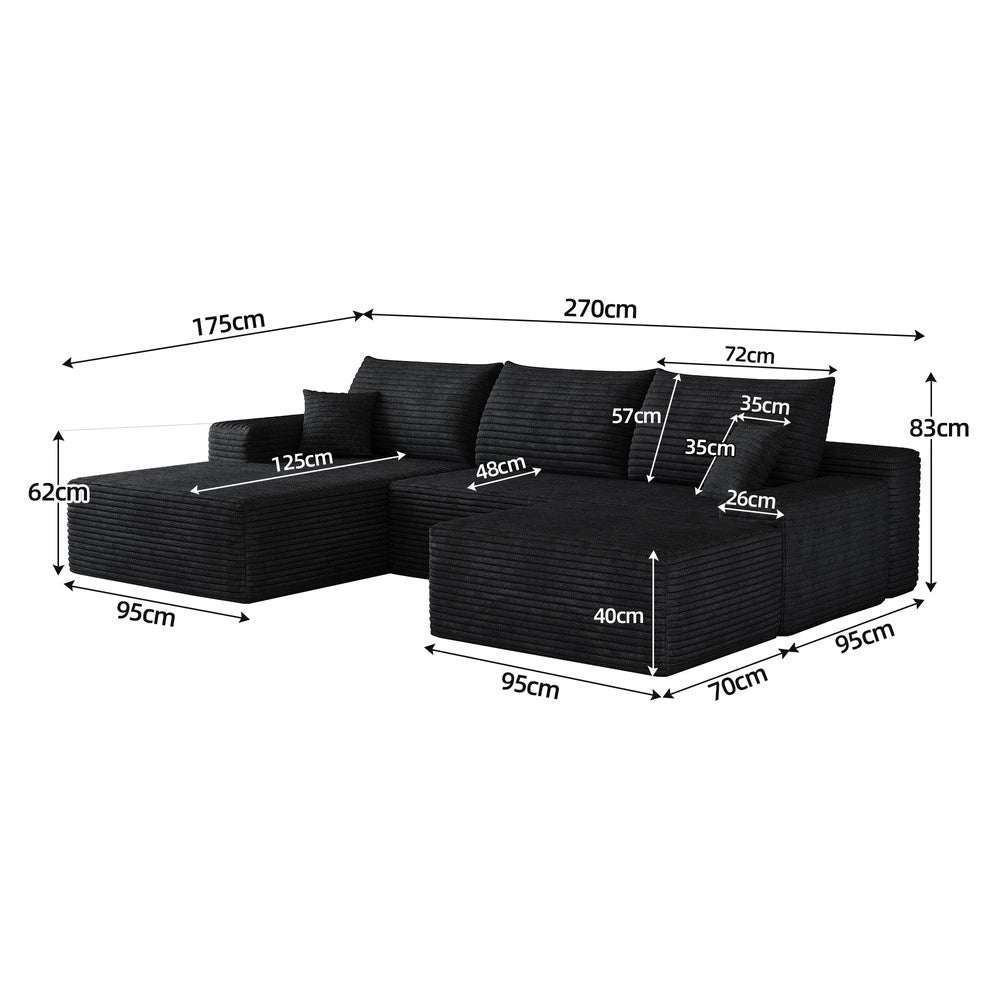 Divano angolare con Chaise Longue ¨C Minimal ¨C nero velluto 270cm