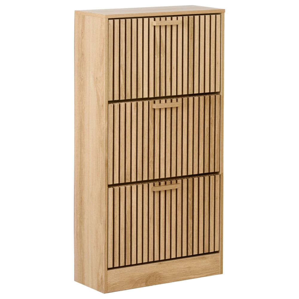 Scarpiera in legno chiaro MDF gambe in legno di pino 3 scomparti design moderno corridoio