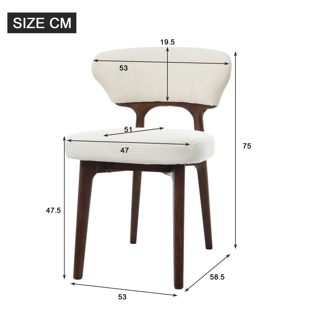 Set di 2 sedie da pranzo in chenille beige chiaro con struttura in legno massello