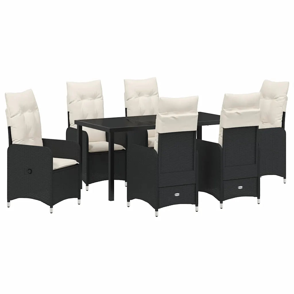 Set da Pranzo per Giardino con cuscino 7 pcs Nero polyrattan 3379636