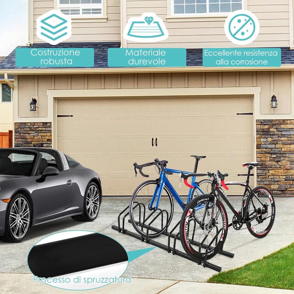 Rastrelliera per Biciclette, Portabiciclette Parcheggio Organizzatore per 4/5/6 Bici, Parcheggio per Biciclette, Telaio d'Acciaio (Nero, 4 Bici)
