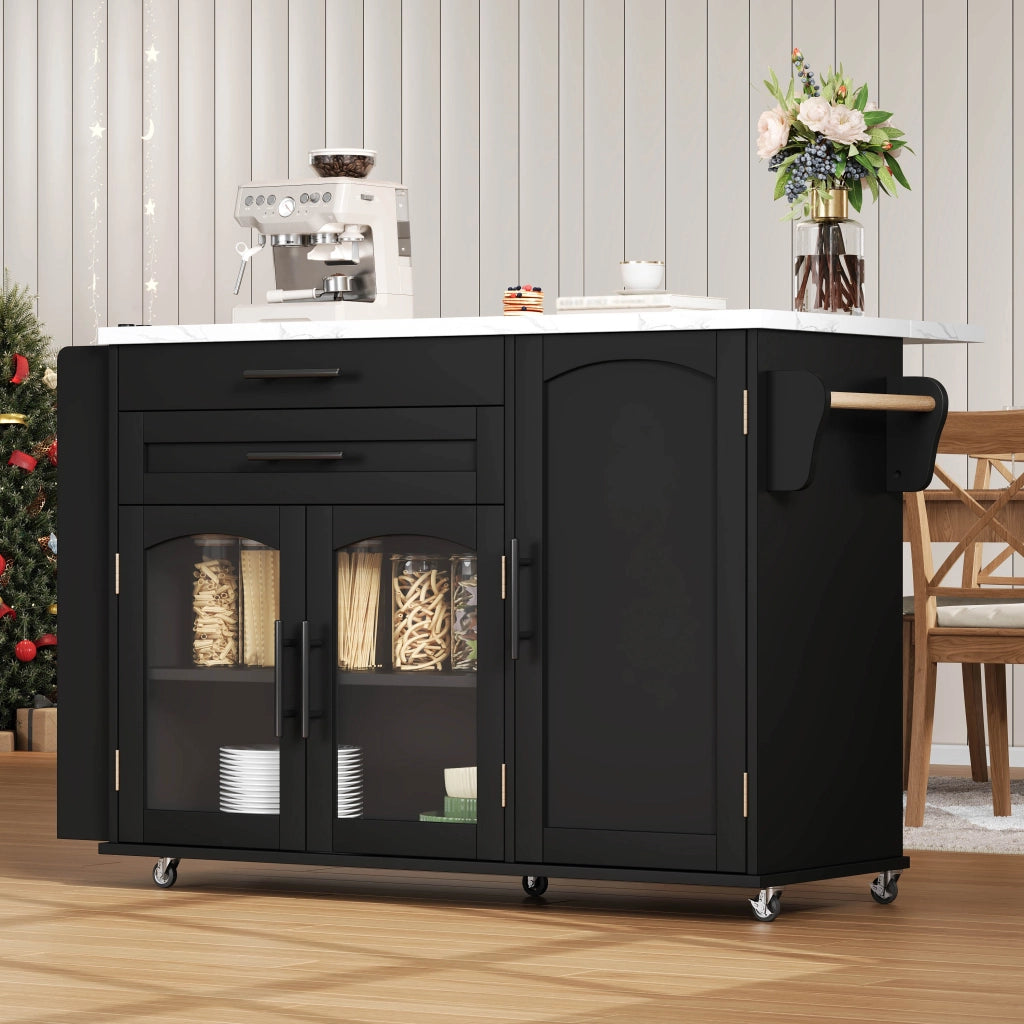 Carrello cucina mobile con piano ribaltabile, 2 cassetti e ruote bloccabili