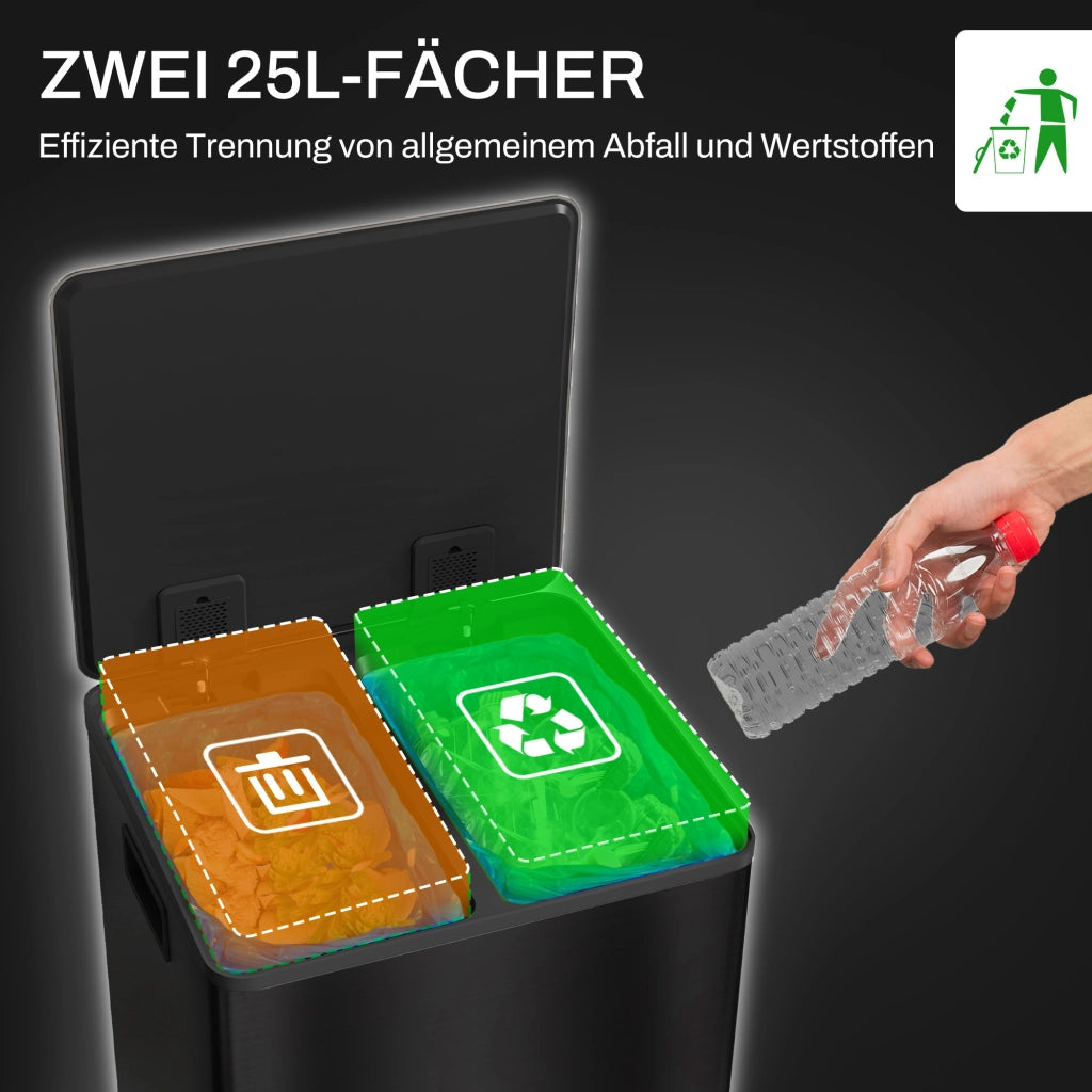 PATTUMIERA a Pedale 2 x 25 L in Acciaio Inox Nero con 2 Secchi Interni