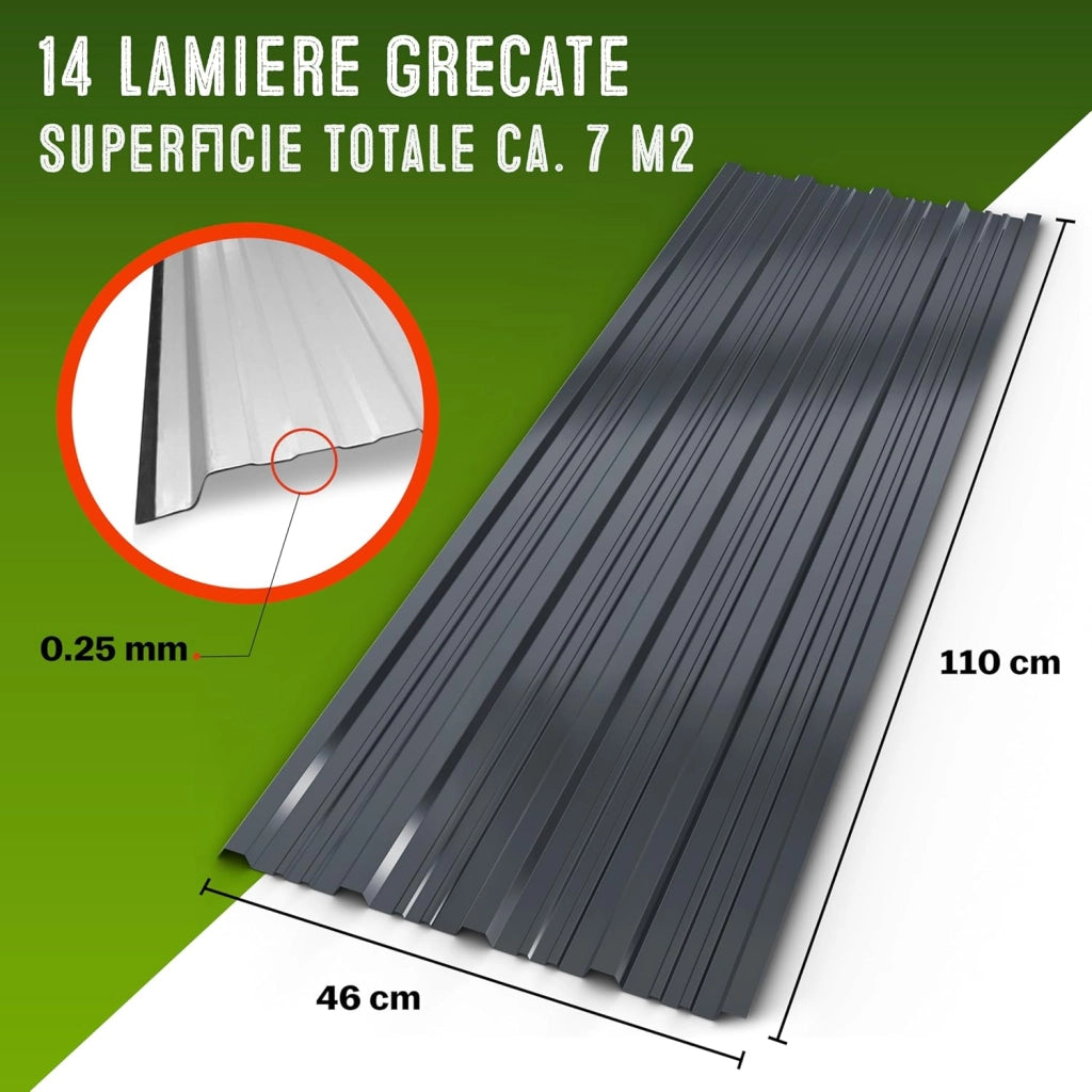 ® 14x Lamiere Zincate Profilate110x46cm =7m² Lastre Trapezoidali Pannelli Copertura in Metallo Tetto Tettoia Lamiera Grecata Antracite