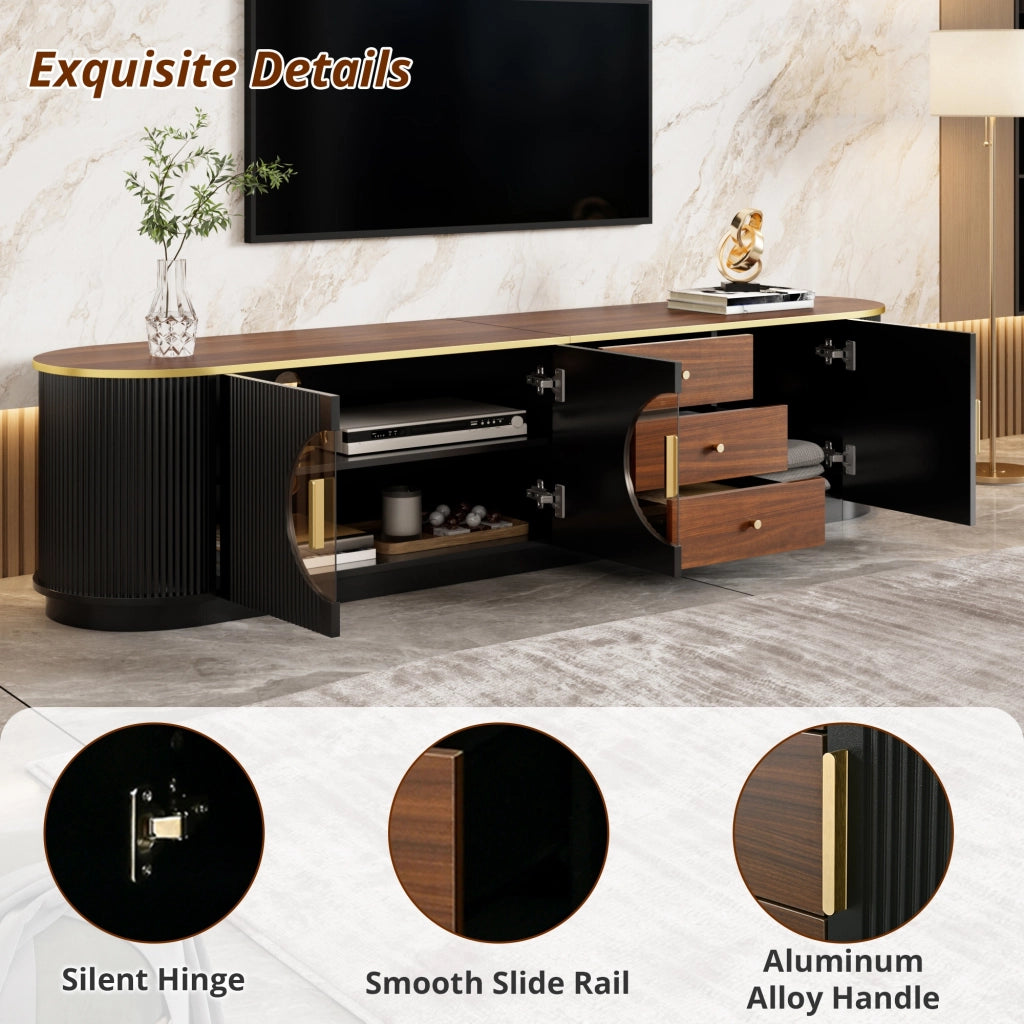 Mobile TV, ante in vetro marrone, in MDF, maniglie in metallo, finitura effetto legno, nero e marrone