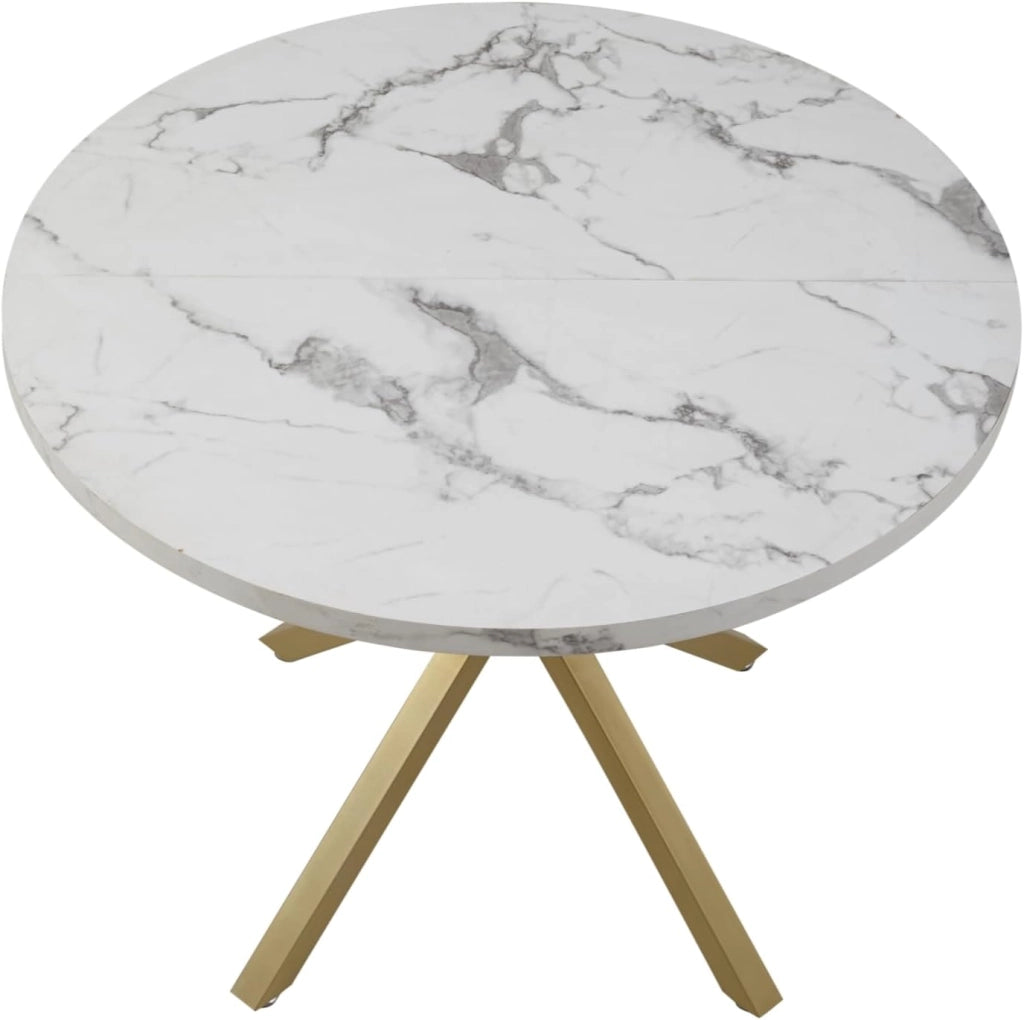 GrandCA HOME Set Tavolo e Sedie da Pranzo, Tavolo da Pranzo Rotondo da 100 CM e 4 Sedie Moderne in Lino, per Sala da Pranzo, Cucina, Soggiorno (Marmo + Menta)