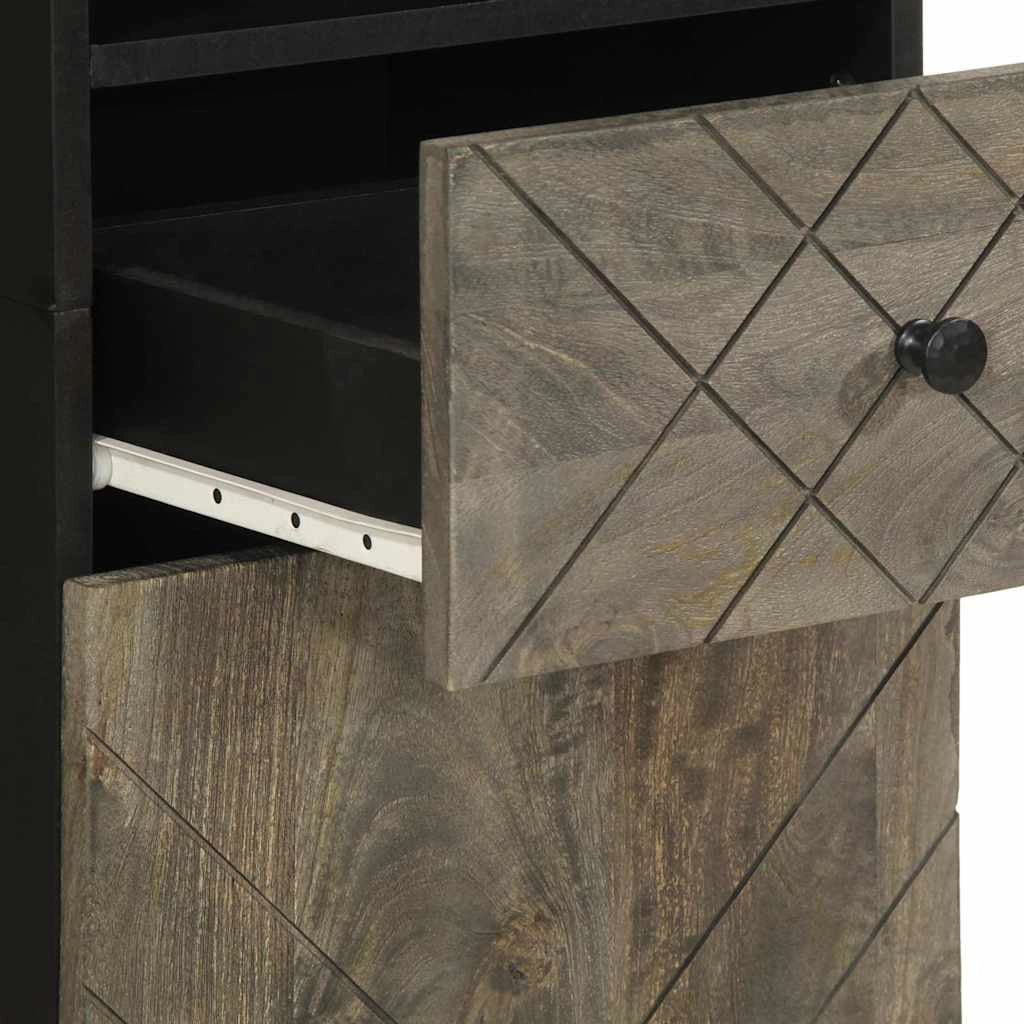 Mobiletto da bagno con anta contenitore nero 38 x 33 x 160 cm stile moderno legno massello nero 02_0057734