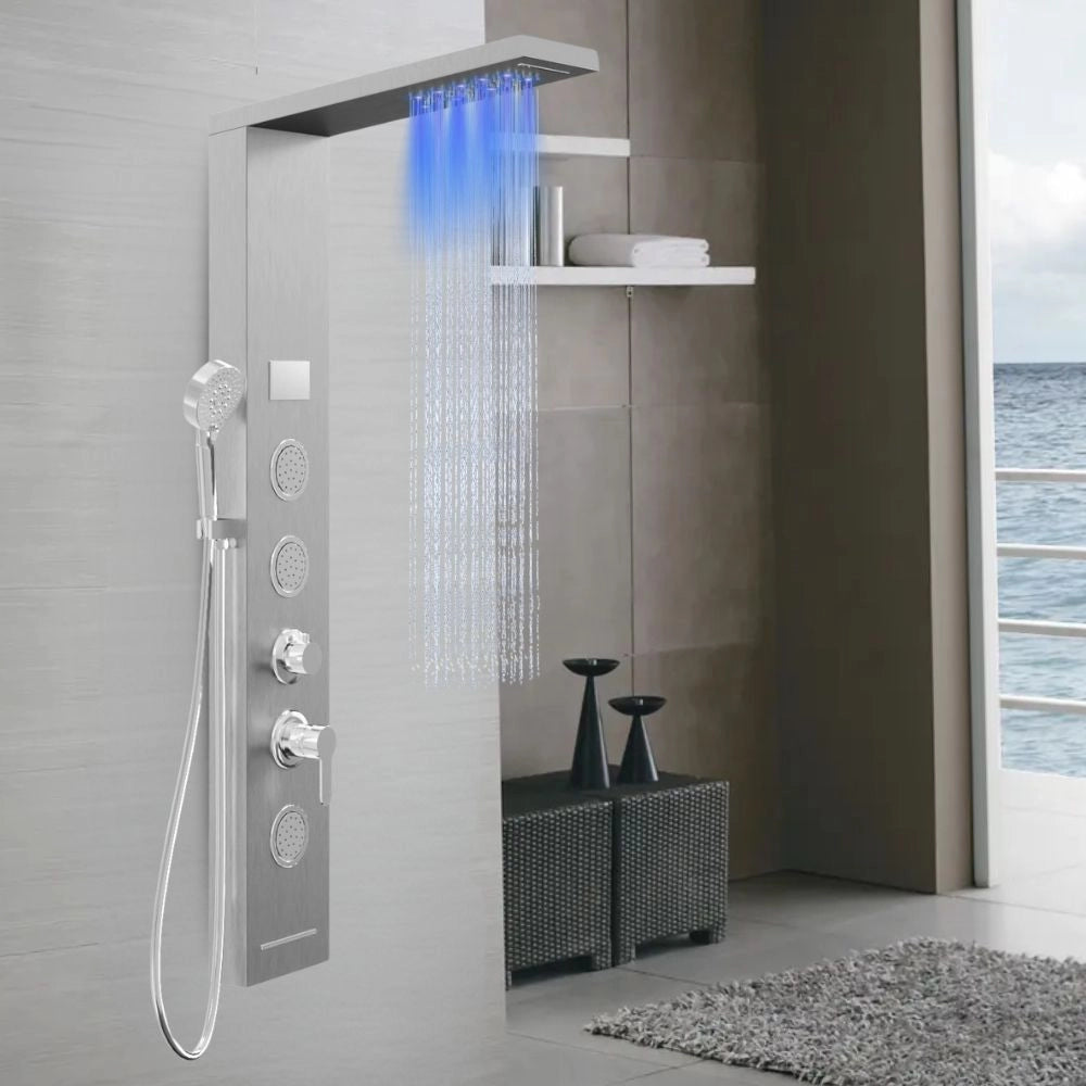 Colonna pannello doccia shine-1 cromo 4 funzioni luce display temperatura cromo