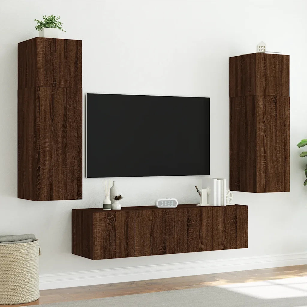 Mobile TV a Parete con Luci LED Rovere Marrone 60x35x31 cm 837279