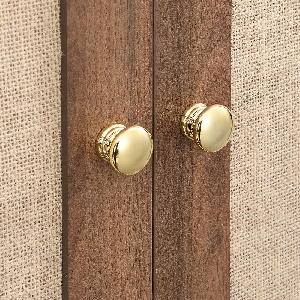 Armadio elegante con ante in tessuto e cassetto - Xylo - Aspetto noce, gambe in legno stabile, spazio pratico per abiti e accessori